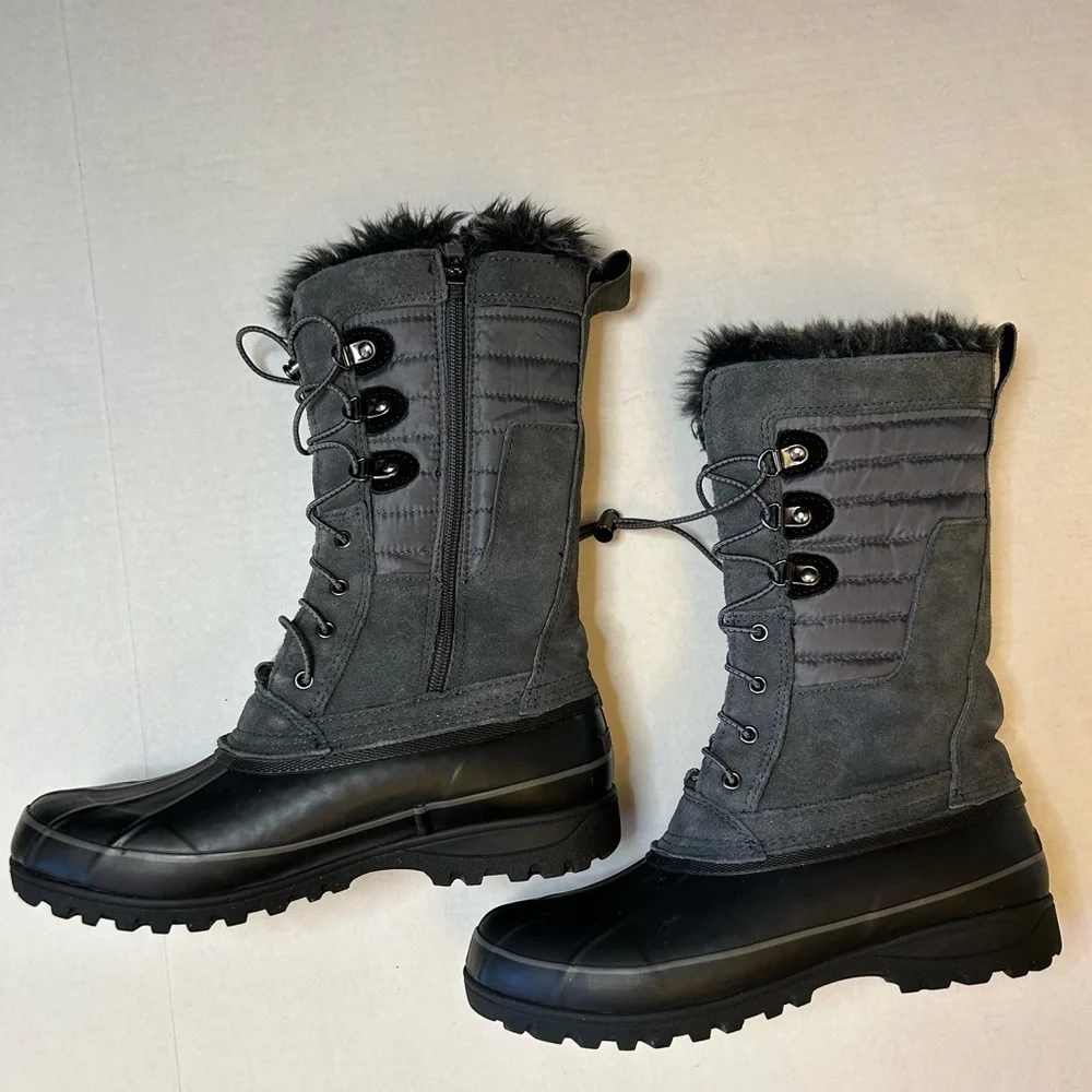 Lands End Squall insulated winter boots w/gray faux fur Thermolite Sz-9-1/2B.  H